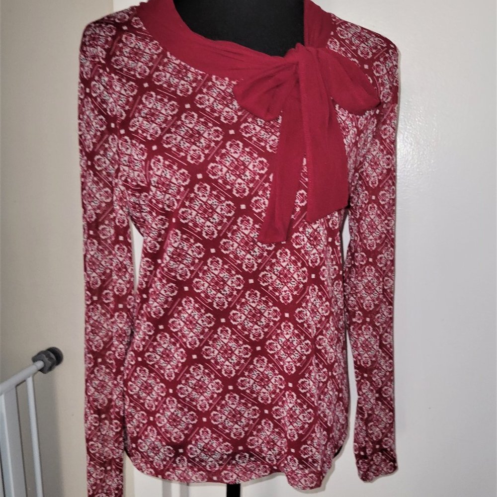 Tom Tailor Red Patterned - Tie-Neck Top - S